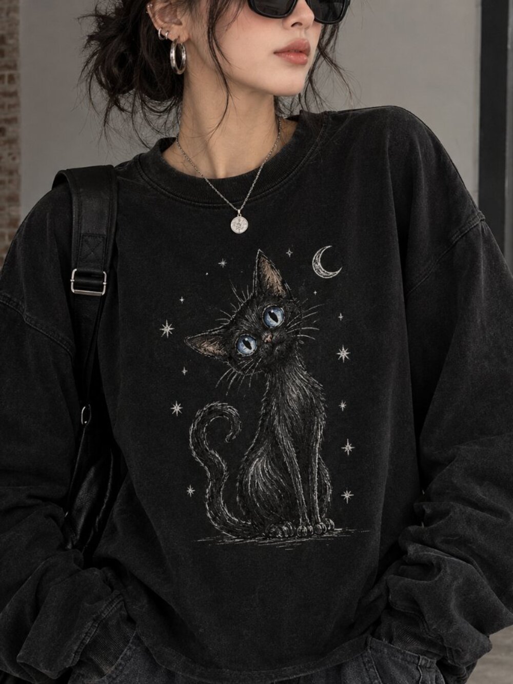 Spooky Black Cat Sweater, Vintage Halloween Graphic